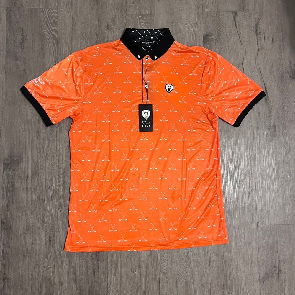 Madchuck Mad Golf Polo Shirt Mens Large Orange American Golf Classic 2023 Sz‎ L